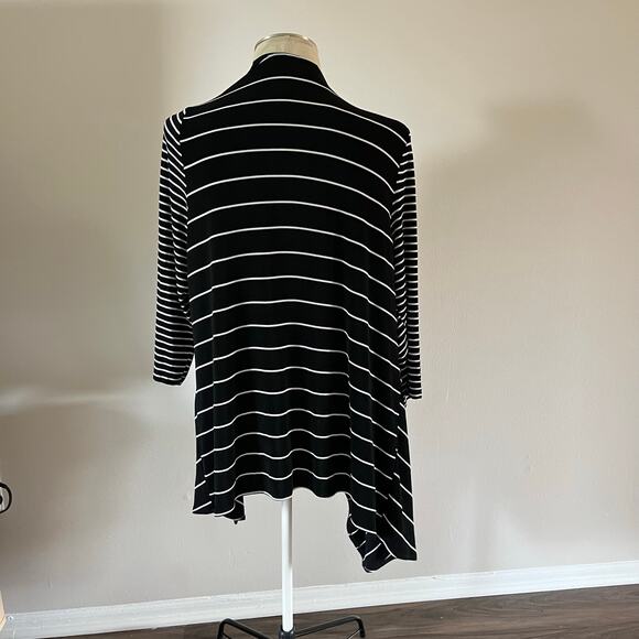Chicos Black White Stripe Travelers Open Cardigan Sz 3 XL - Picture 3 of 5